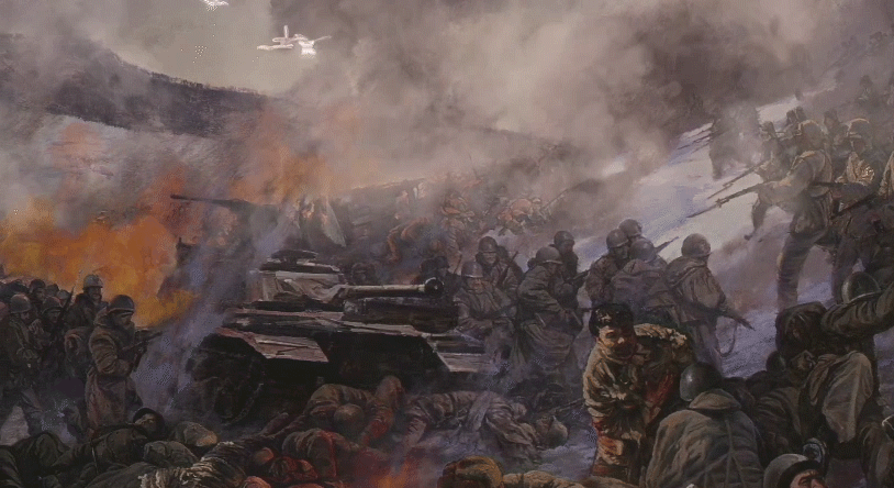 美术经典中的党史第87集孙立新创作的油画作品激战松骨峰