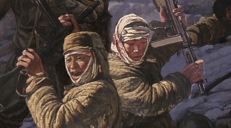 美术经典中的党史第87集孙立新创作的油画作品激战松骨峰